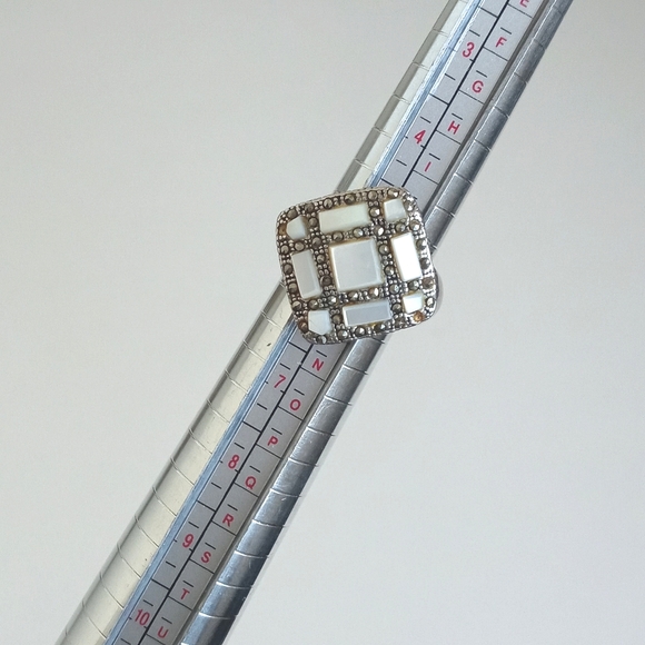 Vintage 925 Sterling Silver Mother Of Pearl Art Deco Ring 5.5 - Picture 2 of 15